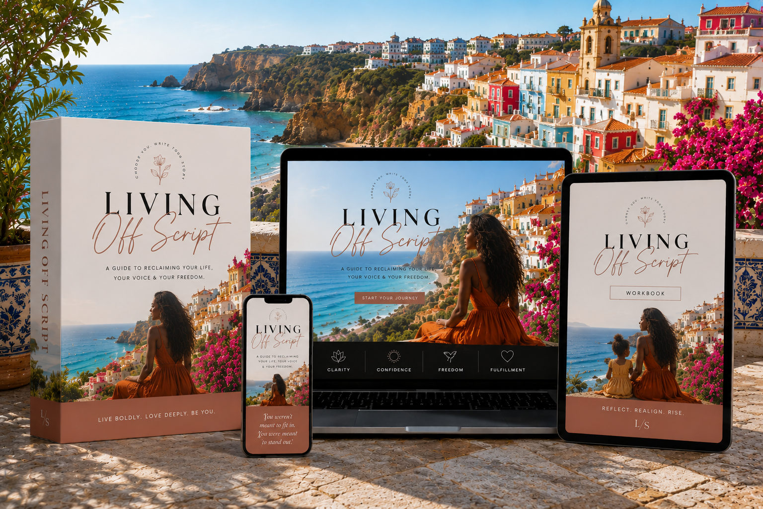 Living Off Script program on laptop, tablet, and phone